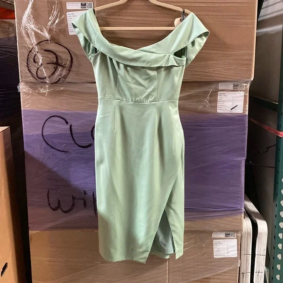 nbd green dress La Femme Long Jersey Prom Dress with Train main image 0